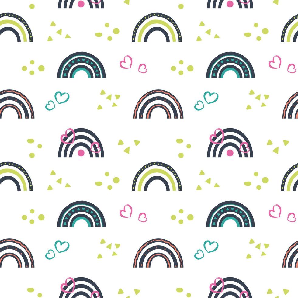 Seamless pattern with hand drawn boho rainbow vector