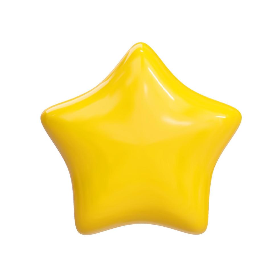 Realistic 3d yellow glossy star. Customer rating feedback concept and achievement for game. Vector illustration