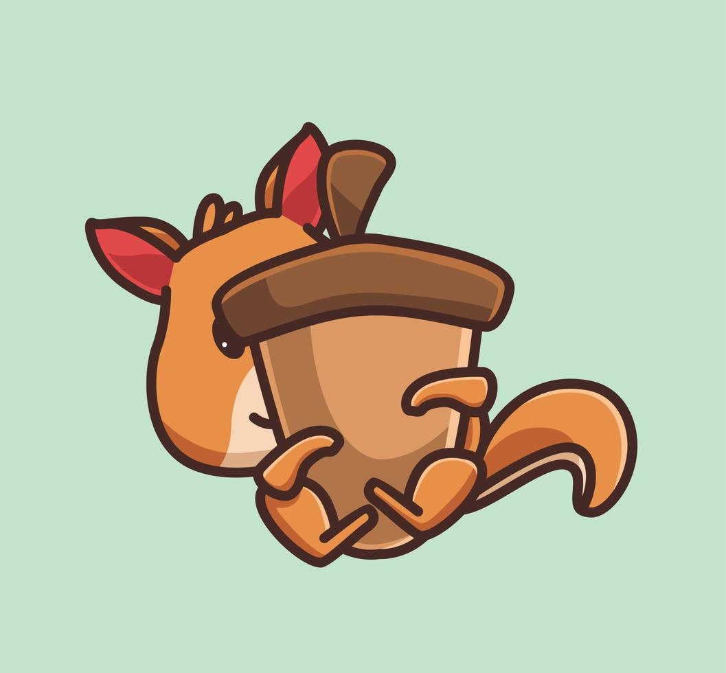 cute squirrel hide in giant nut. Animal cartoon Isolated Flat Style Sticker Web Design Icon illustration Premium Vector Logo mascot character