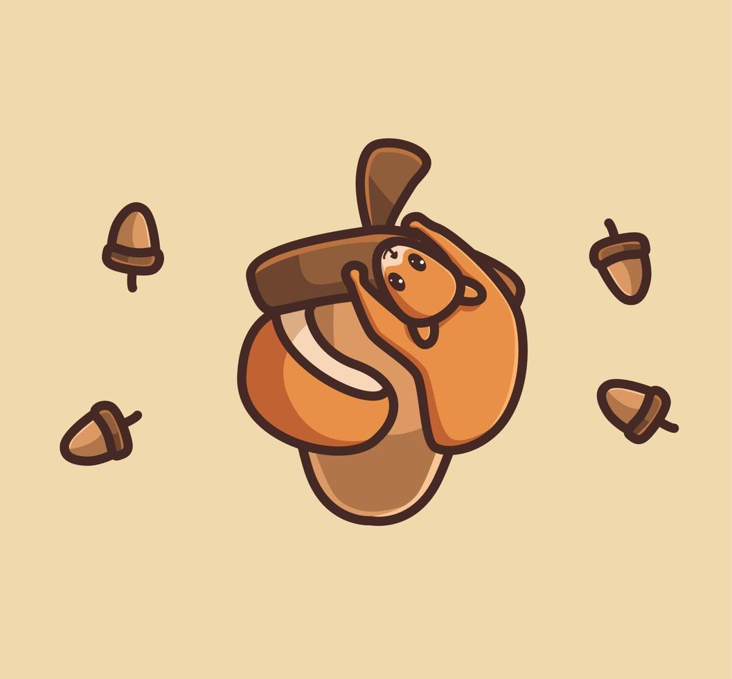 cute squirrel hug giant nut. animal flat cartoon style illustration icon premium vector logo mascot suitable for web design banner character