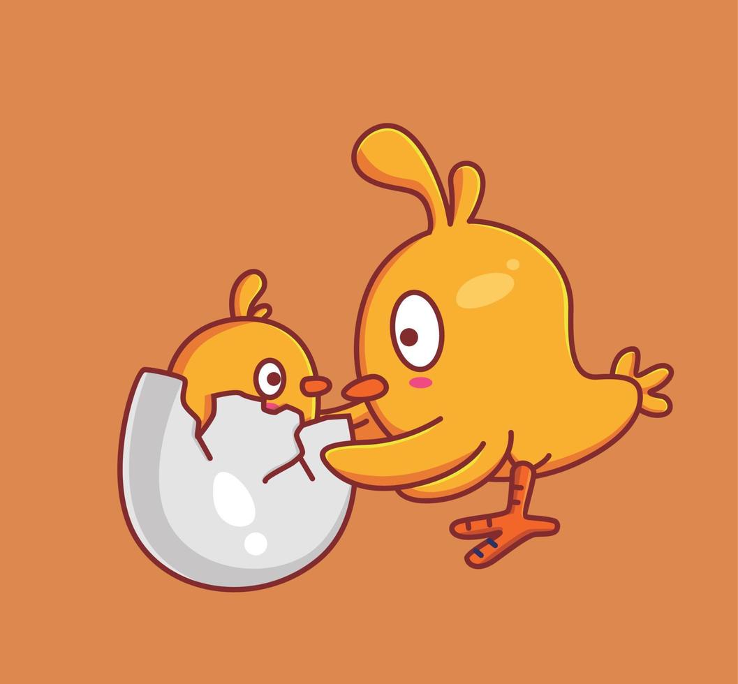 cute hatching egg chicken and his mom or his brother.Animal cartoon Isolated Flat Style Sticker Web Design Icon illustration Premium Vector Logo mascot character