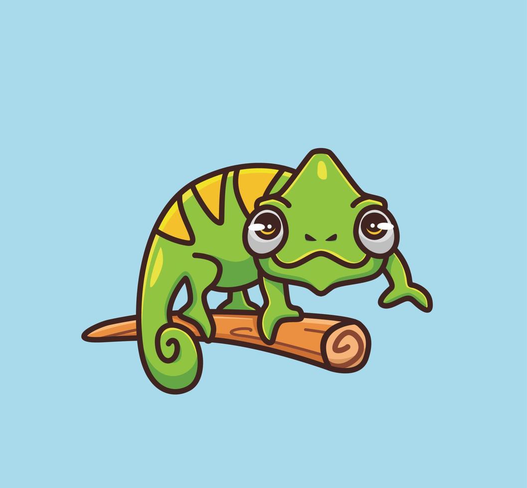 cute chameleon camouflage on branch. cartoon animal nature concept Isolated illustration. Flat Style suitable for Sticker Icon Design Premium Logo vector. Mascot Character vector