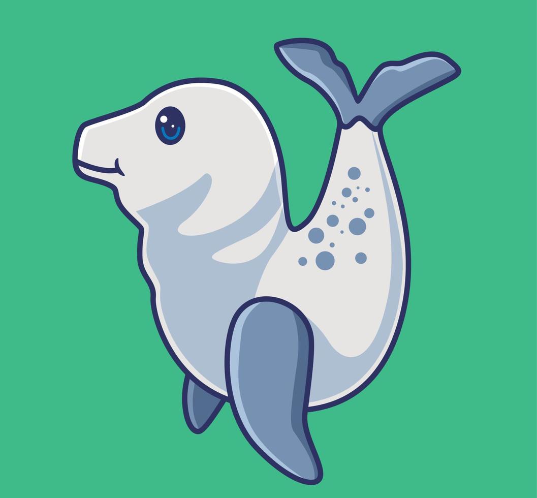 lindo animal de foca blanco. ilustración animal de dibujos animados aislados. vector de logotipo premium de diseño de icono de etiqueta de estilo plano. personaje mascota