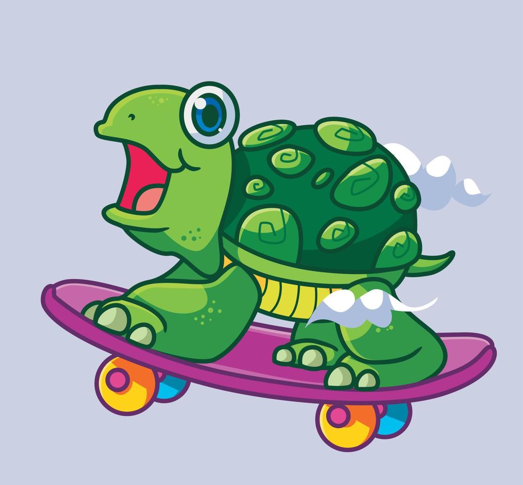 lindo patinaje de tortuga de dibujos animados. vector de ilustración animal de dibujos animados aislado
