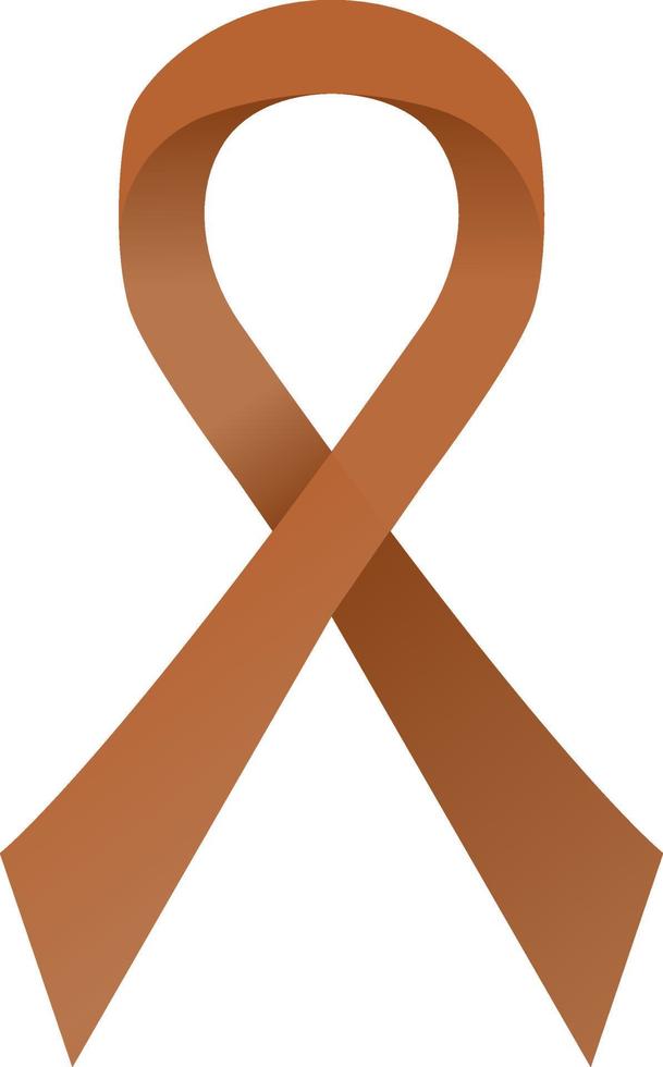 Brown awareness ribbon. Anti-tobacco and colorectal cancer campaign. Stock vector illustration isolated on white background.