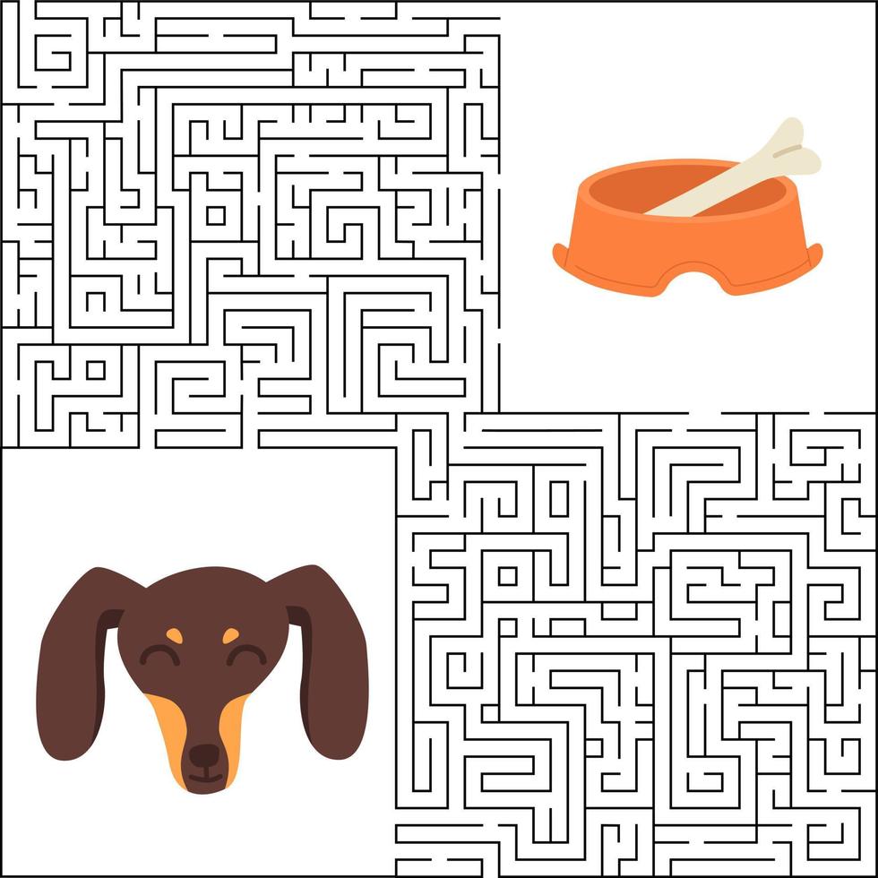 Kids Maze Game. Help dog find tasty bone. labyrinth puzzle design. Vector illustration in flat and outline style.Kids Maze Game. Help dog find tasty bone. labyrinth puzzle design. Vector