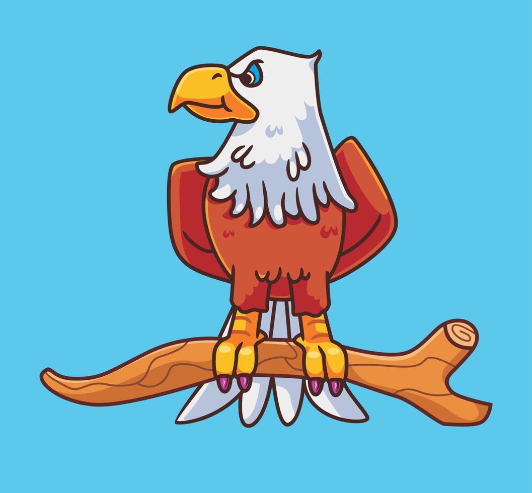 cute cartoon eagle on branches. isolated cartoon animal illustration vector