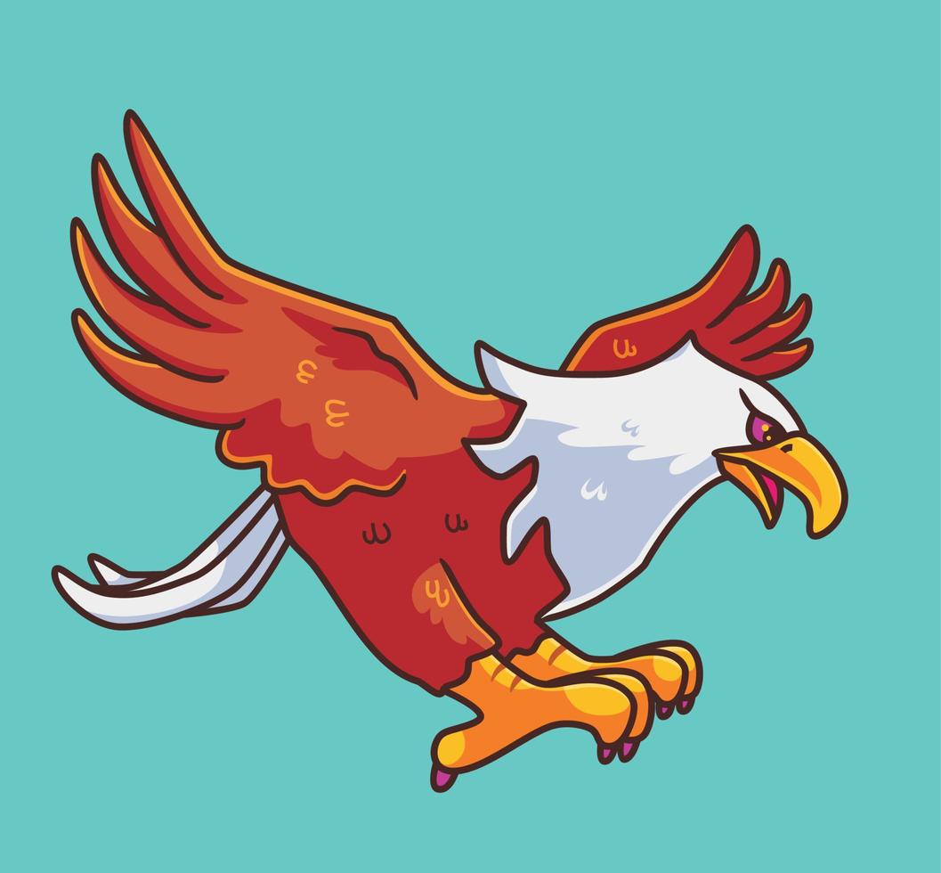 cute eagle hunting pose. Isolated animal illustration. Flat Style Sticker Icon Premium vector