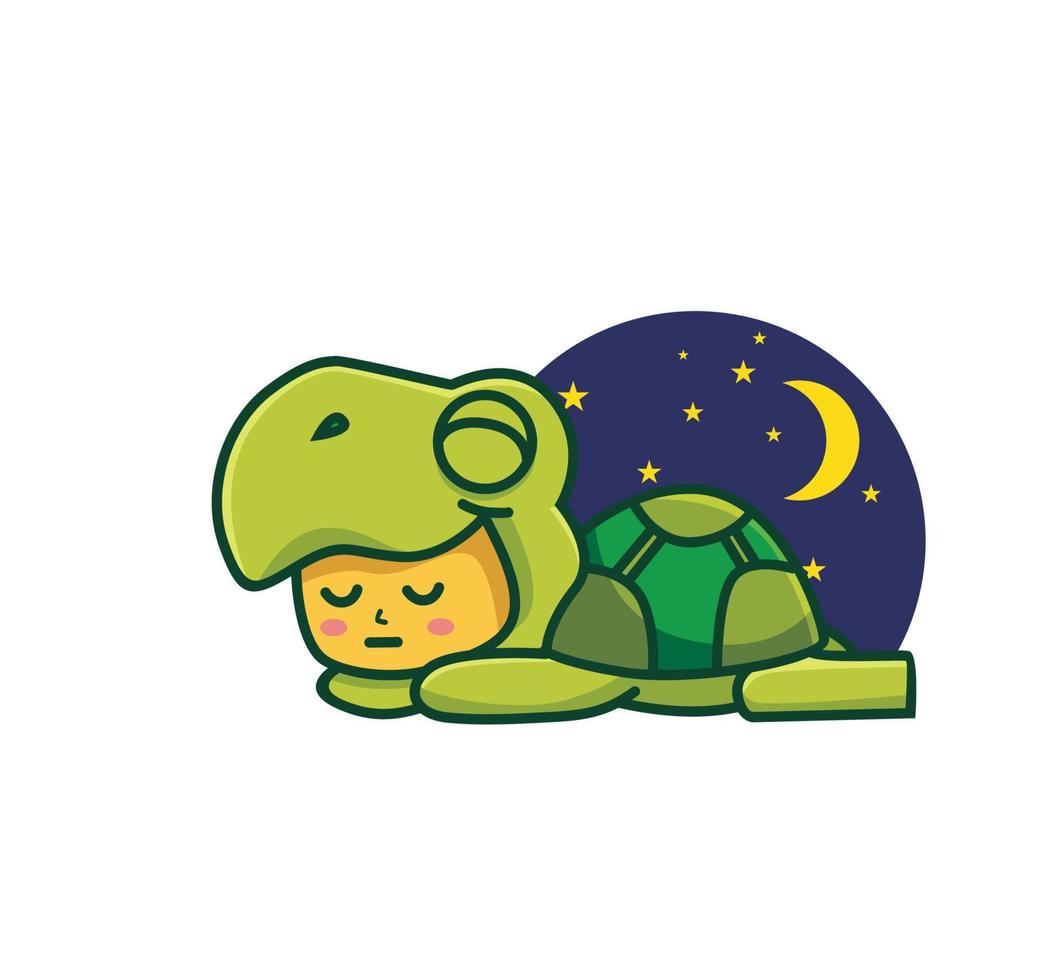 cute baby turtle sleep. cartoon animal nature concept Isolated illustration. Flat Style suitable for Sticker Icon Design Premium Logo vector. Mascot Character vector