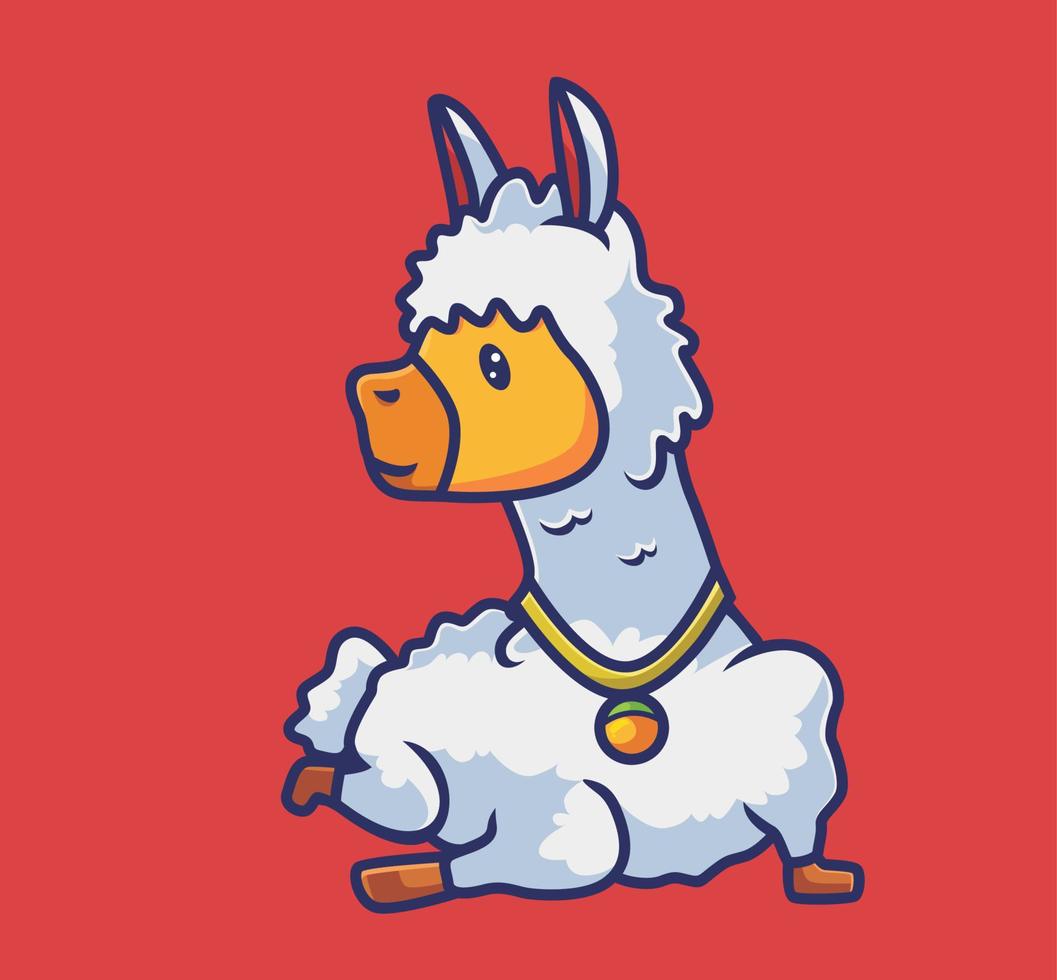 Linda alpaca sentada. ilustración aislada del concepto de naturaleza animal de dibujos animados. estilo plano adecuado para el vector de logotipo premium de diseño de icono de etiqueta. personaje mascota