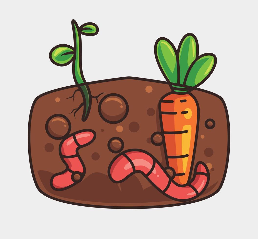 cute worms farming fertilizer. cartoon animal nature concept Isolated illustration. Flat Style suitable for Sticker Icon Design Premium Logo vector. Mascot Character vector