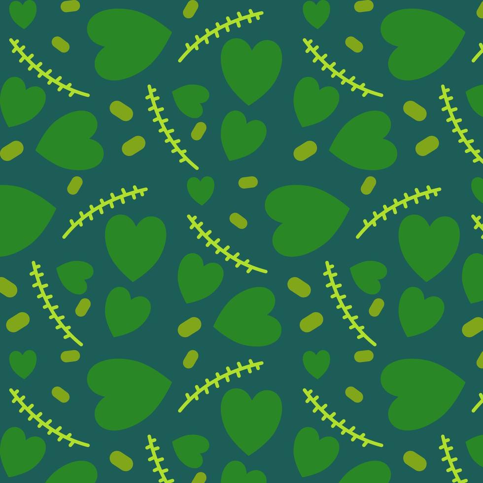 Floral repeat green love shape leaves pattern. Suitable for textile,fabric, wallpaper, wraping, and clothing vector