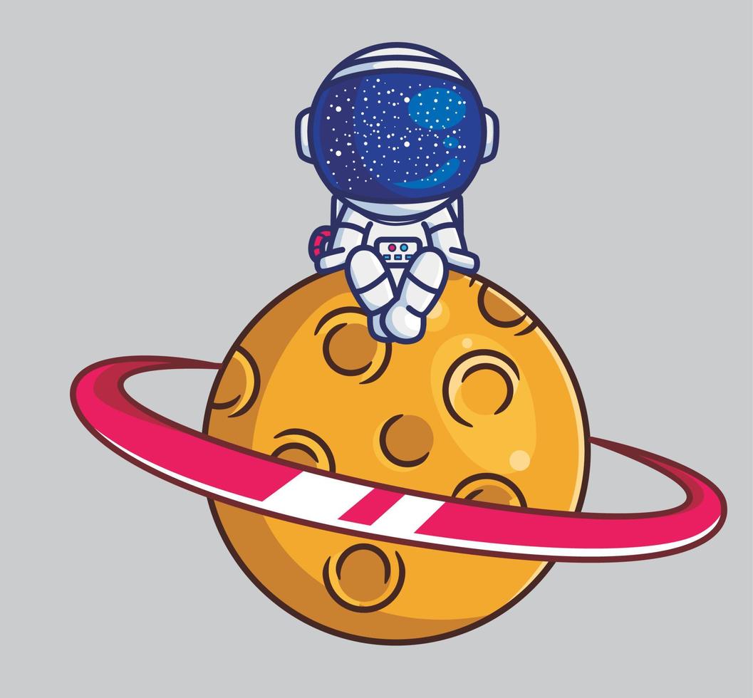 cute astronaut sitting on planet. cartoon travel holiday vacation summer concept Isolated illustration. Flat Style suitable for Sticker Icon Design Premium Logo vector. Mascot Character vector