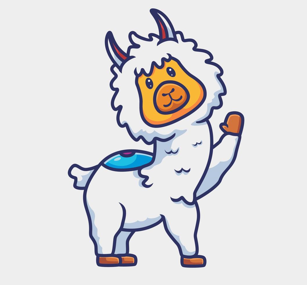 cute alpaca say hello, cartoon animal nature concept Isolated illustration. Flat Style suitable for Sticker Icon Design Premium Logo vector. Mascot Character vector