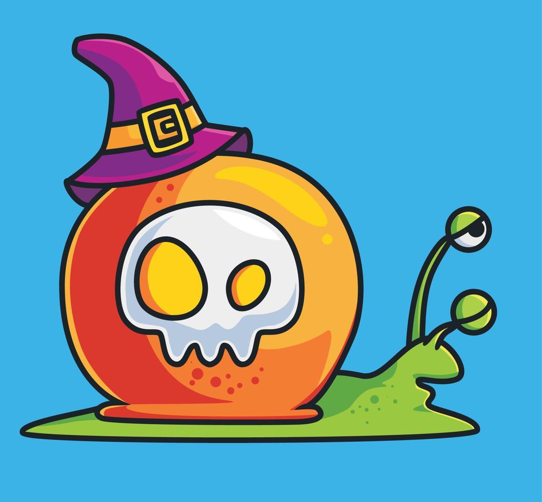 cute snail wizard sleepy. cartoon animal halloween event concept Isolated illustration. Flat Style suitable for Sticker Icon Design Premium Logo vector. Mascot character vector