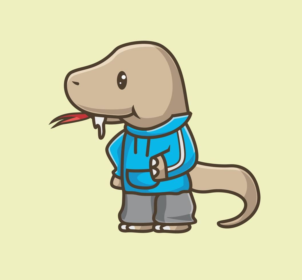 cute baby komodo dragon lizard wear clothes. cartoon animal nature concept Isolated illustration. Flat Style suitable for Sticker Icon Design Premium Logo vector. Mascot Character vector