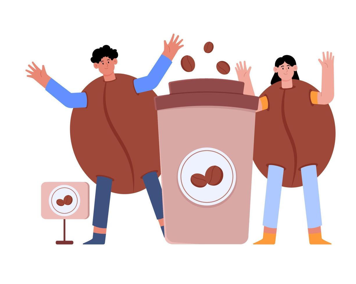 pareja de personas con granos de café personalizados vector