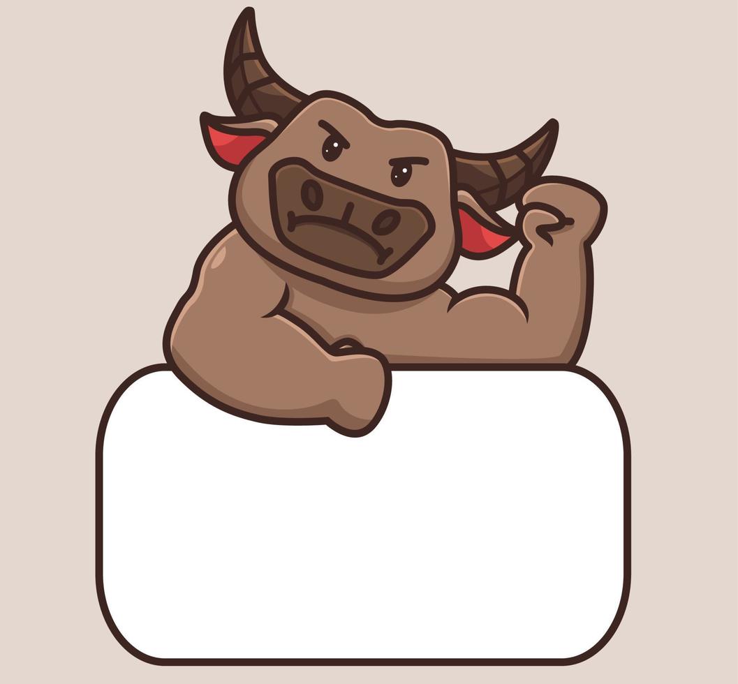 cute buffalo holding blank empty announcement. cartoon animal nature concept Isolated illustration. Flat Style suitable for Sticker Icon Design Premium Logo vector. Mascot Character vector