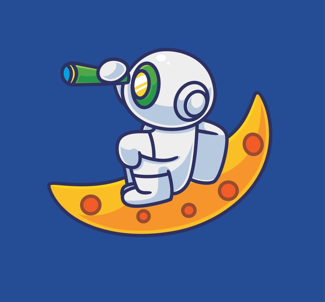 lindo astronauta con binoculares. ilustración de tecnología de ciencia de persona de dibujos animados aislado. estilo plano adecuado para vector de logotipo premium de diseño de icono de etiqueta. personaje mascota