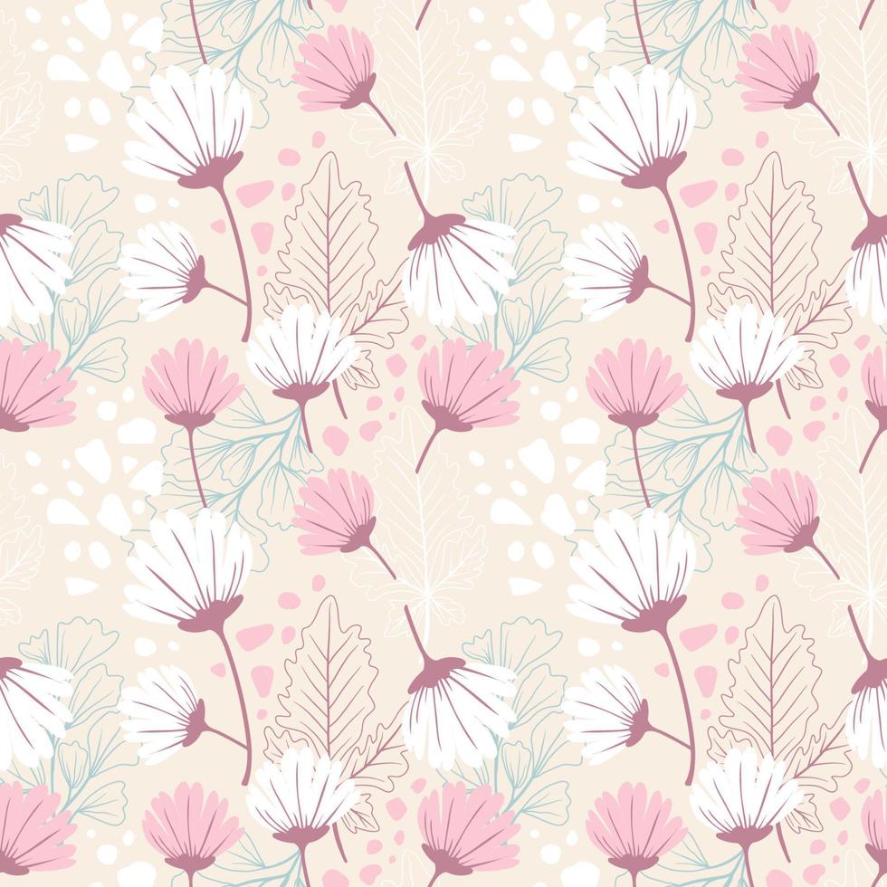 Abstract Floral seamless pattern in organic hand drawn boho style vector