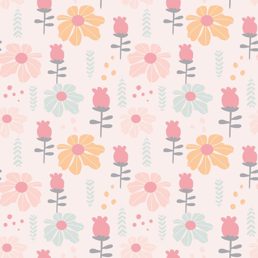 Abstract Floral seamless pattern in organic hand drawn boho style vector