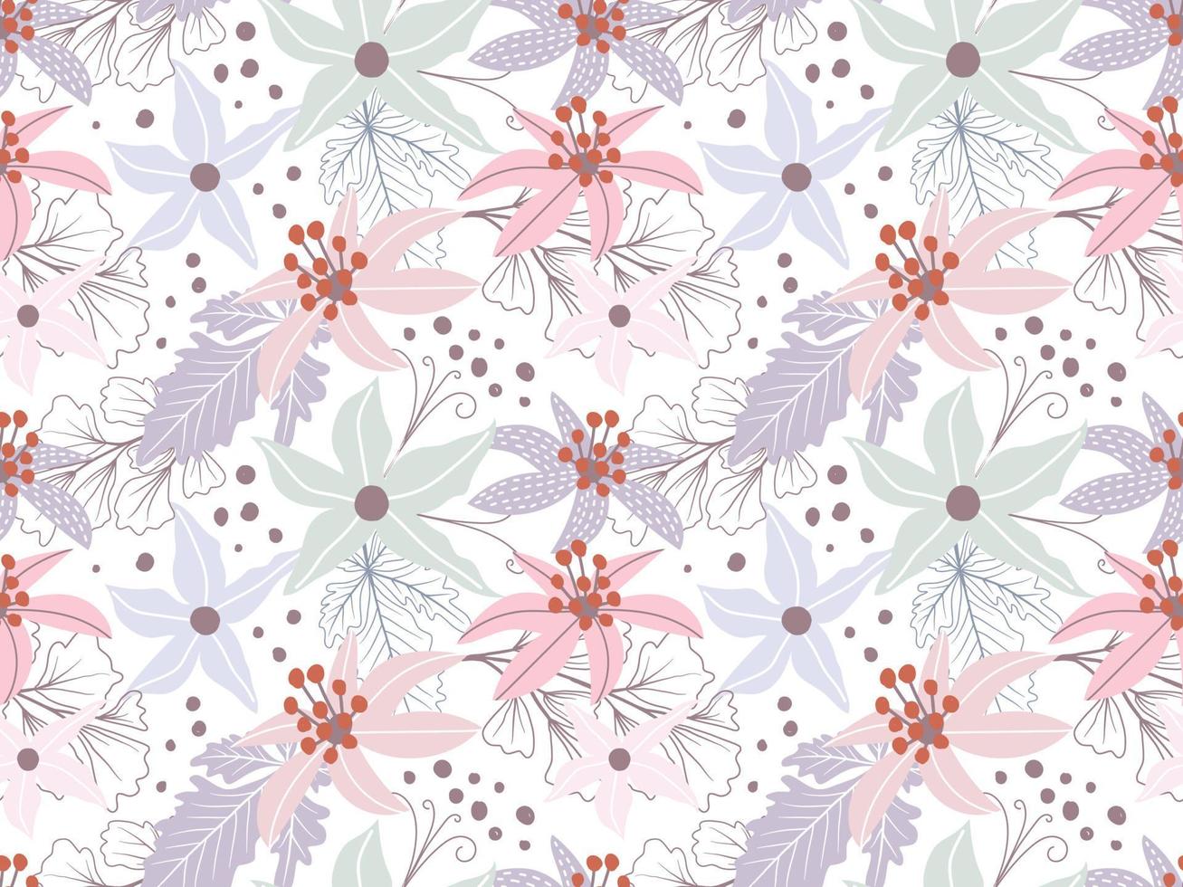 Abstract Floral seamless pattern in organic hand drawn boho style vector