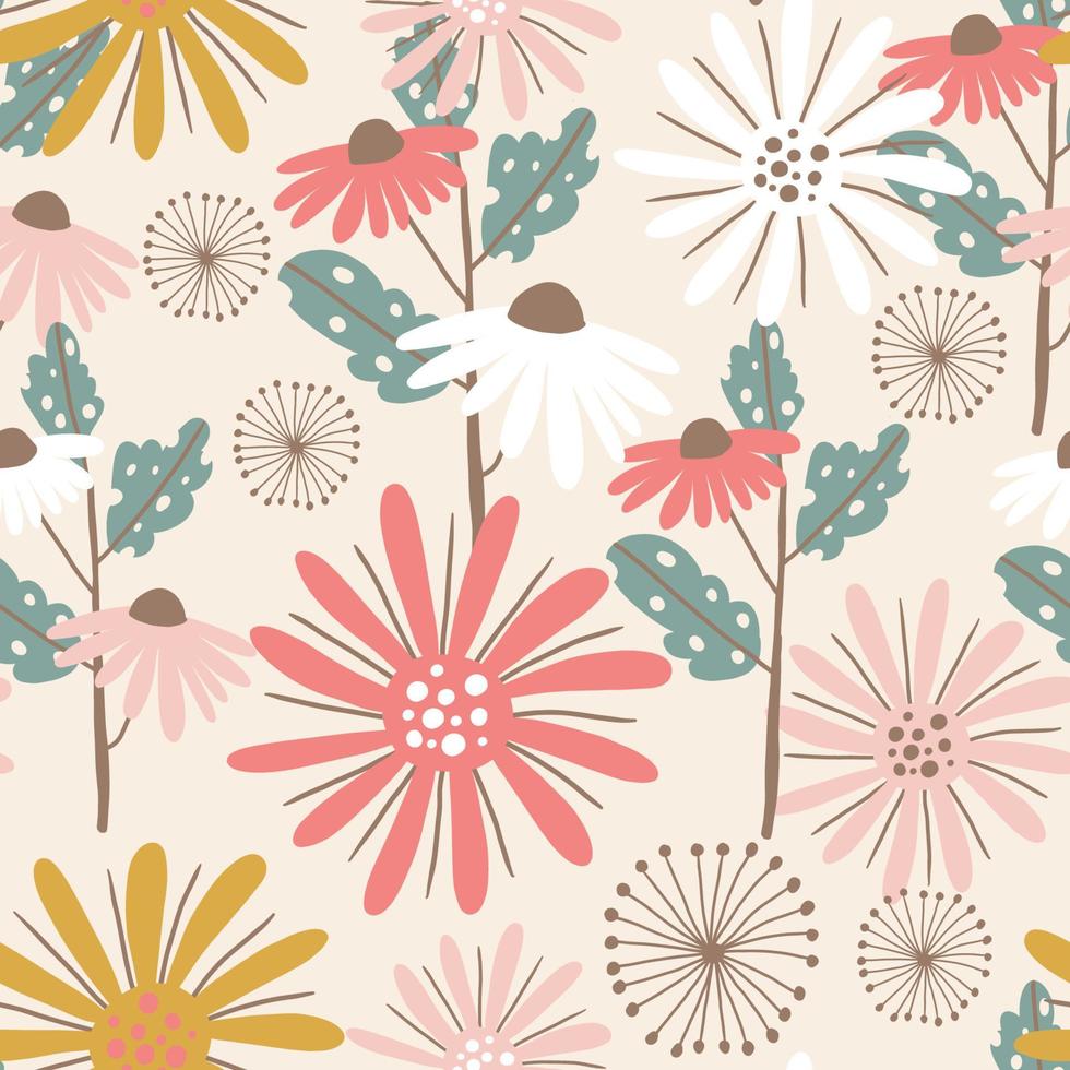 Pastel floral seamless pattern in boho style vector