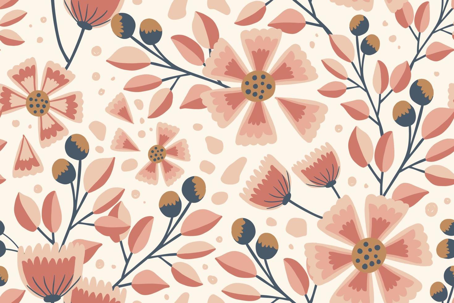 Pastel floral seamless pattern in boho style vector