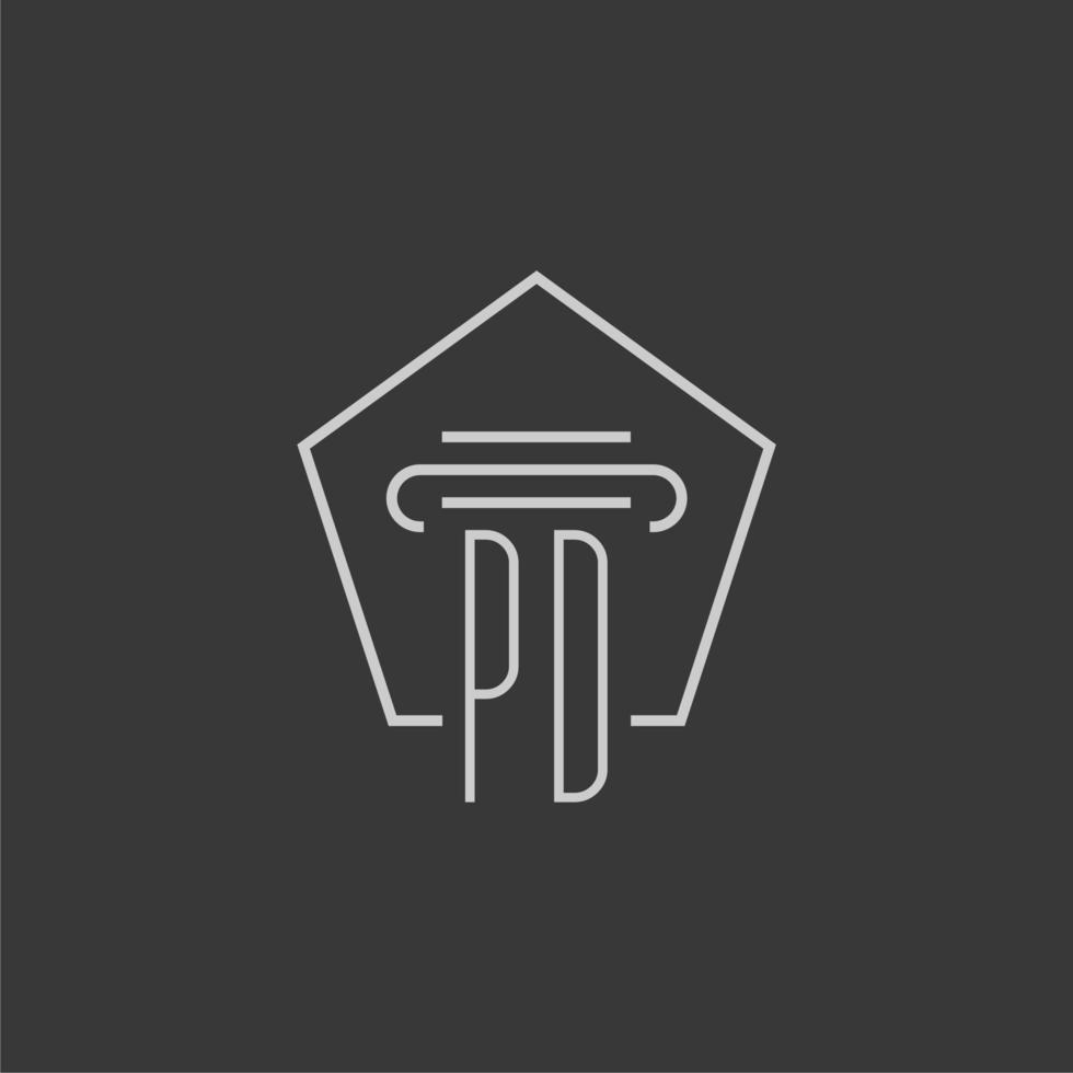 initial monogram PD with monoline pillar logo design vector