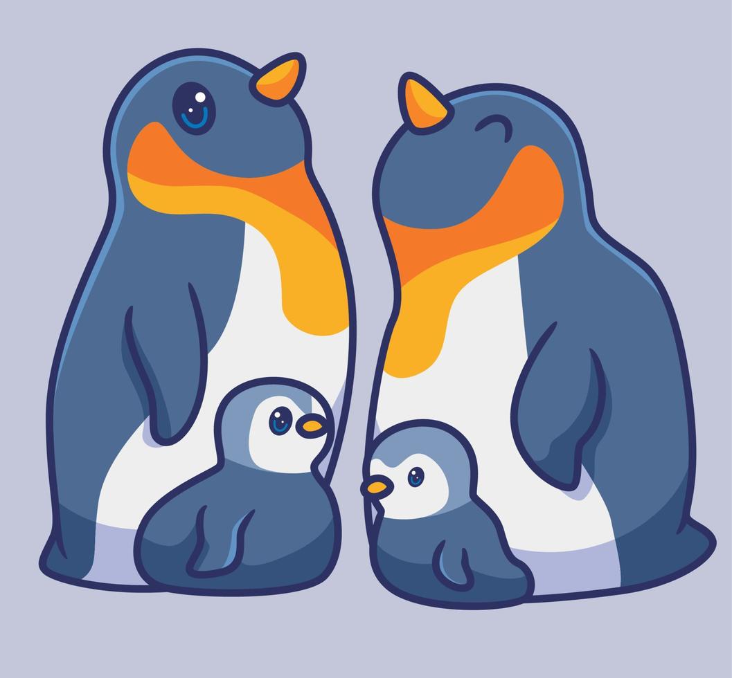 linda colonia de pingüinos. ilustración animal de dibujos animados aislados. vector de logotipo premium de diseño de icono de etiqueta de estilo plano. personaje mascota