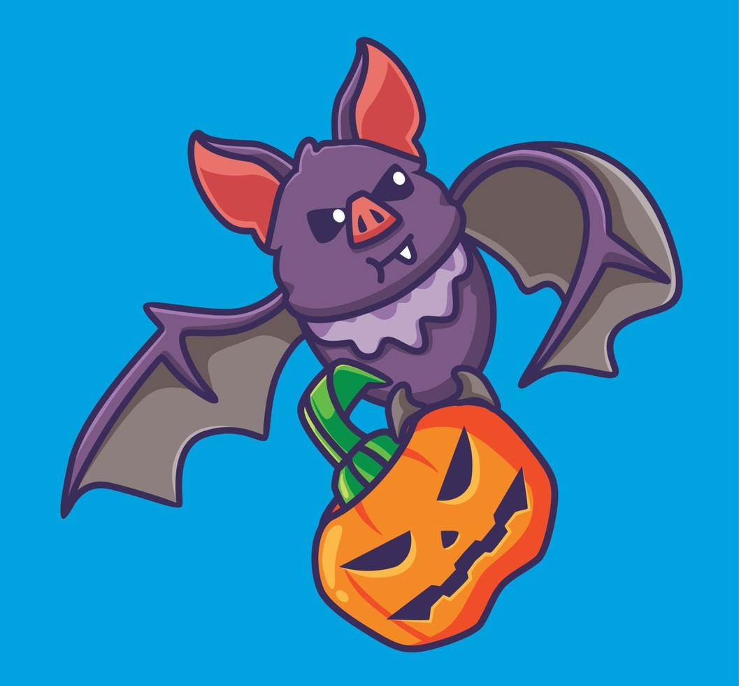 lindo murciélago vampiro trae una calabaza. ilustración aislada del concepto de evento de halloween animal de lindo murciélago vampiro trae una calabaza. ilustración aislada del concepto de evento de halloween animal de