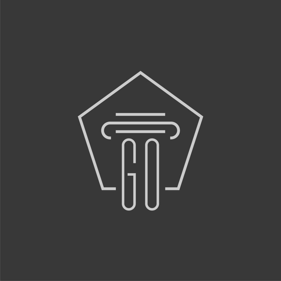 initial monogram GO with monoline pillar logo design vector