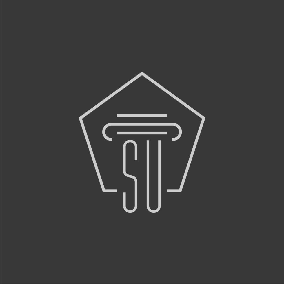 initial monogram SU with monoline pillar logo design vector