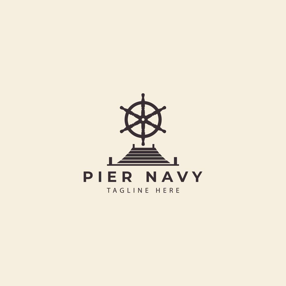 muelle con icono de la marina puerto logotipo diseño vector ilustración