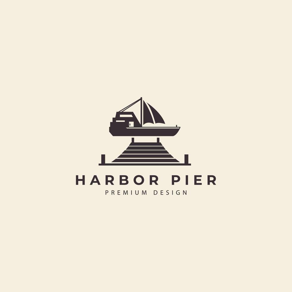 muelle con puerto de barco logo diseño vector icono ilustración