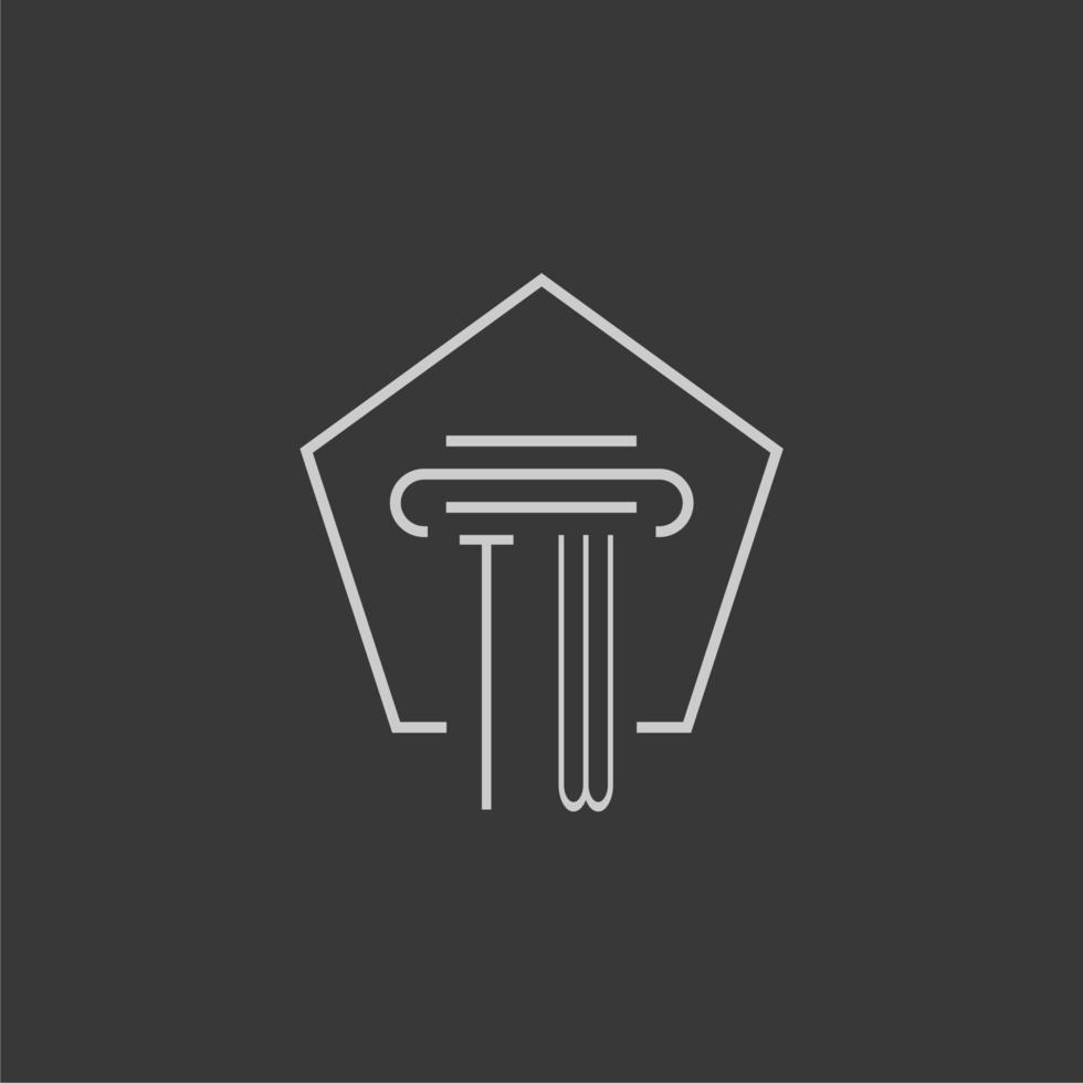 initial monogram TW with monoline pillar logo design vector
