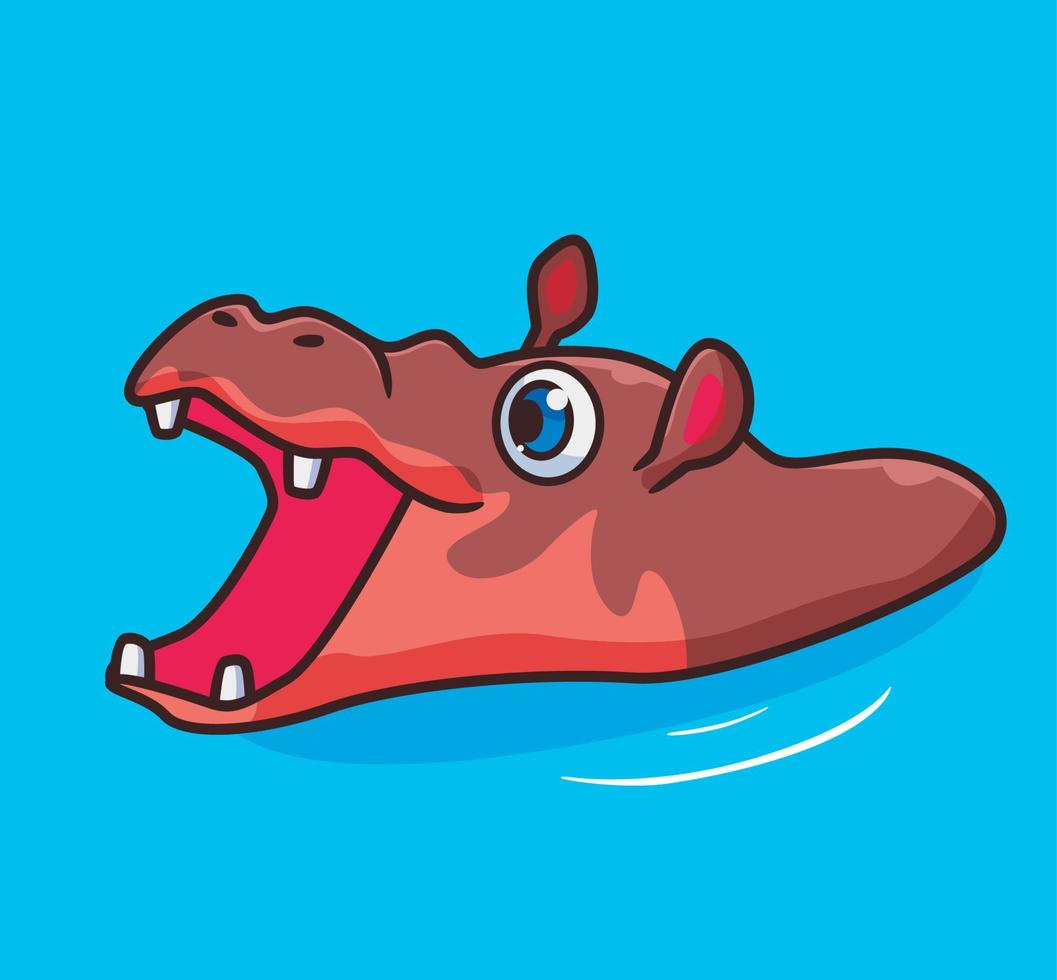lindo hipopótamo de dibujos animados bañándose en el lago. vector de ilustración animal de dibujos animados aislado