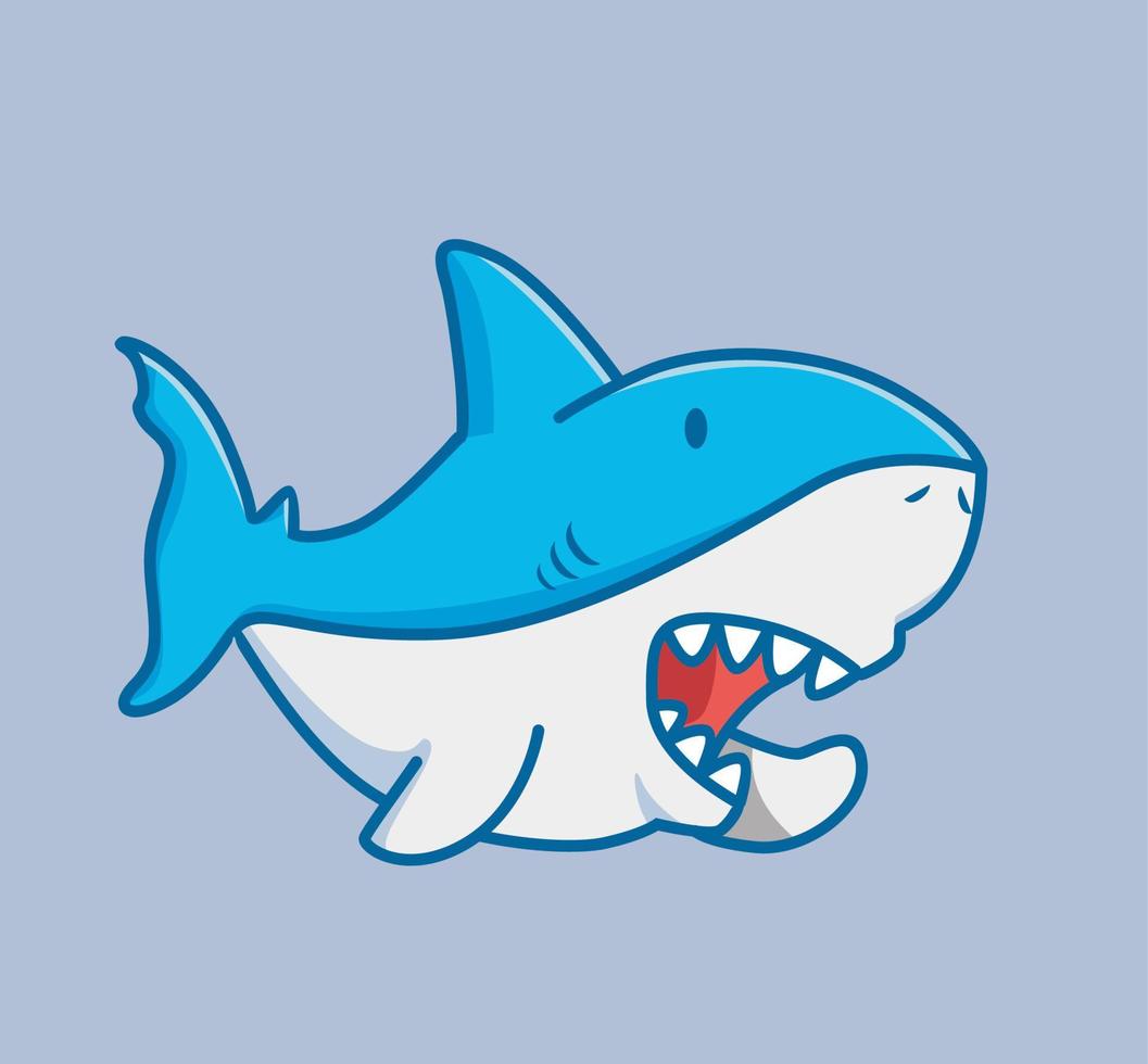 cute shark talking. cartoon animal nature concept Isolated illustration. Flat Style suitable for Sticker Icon Design Premium Logo vector. Mascot Character vector