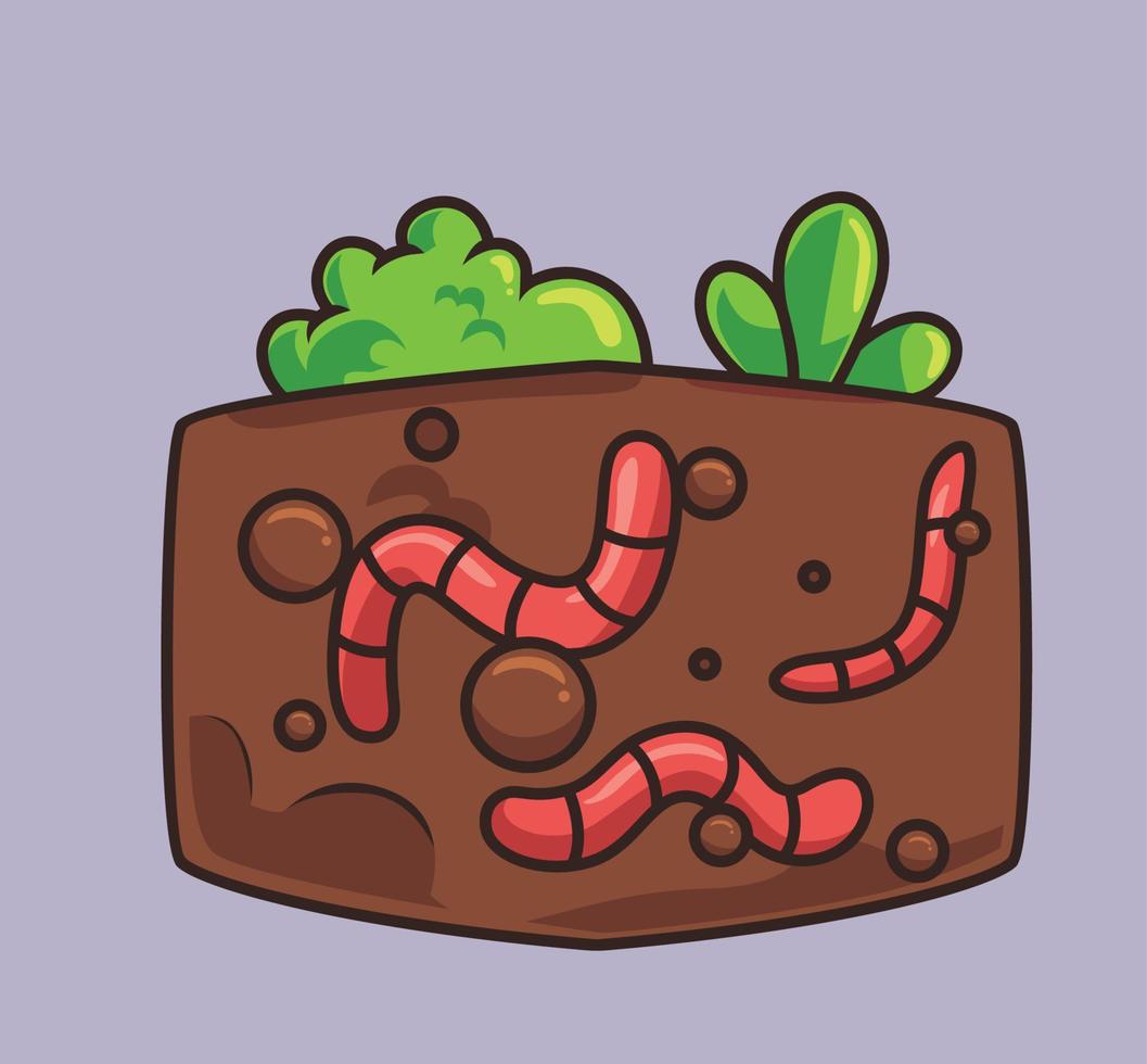 cute worms underground fertilizer plant. cartoon animal nature concept Isolated illustration. Flat Style suitable for Sticker Icon Design Premium Logo vector. Mascot Character vector