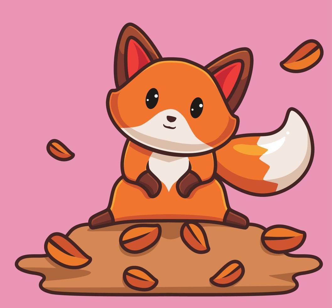 cute red fox playing leaves. cartoon animal autumn season concept Isolated illustration. Flat Style suitable for Sticker Icon Design Premium Logo vector. Mascot character vector