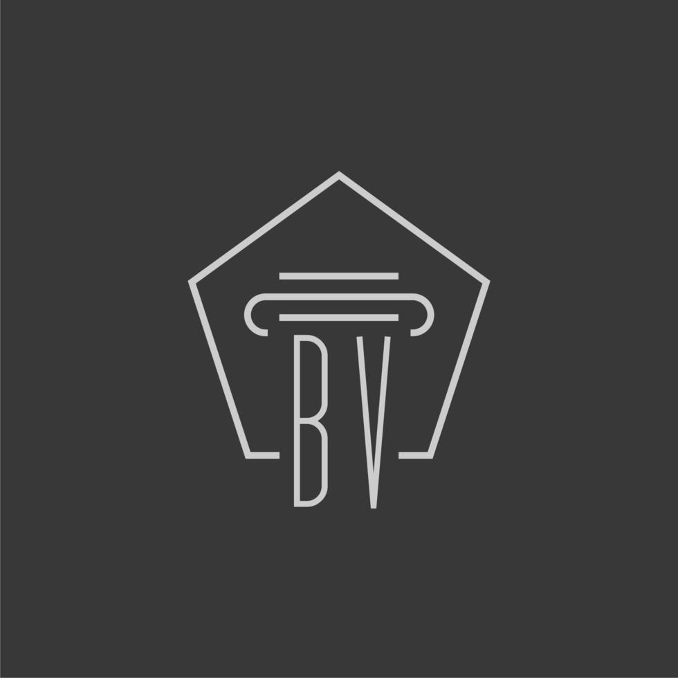 monograma inicial bv con diseño de logotipo de pilar monoline vector