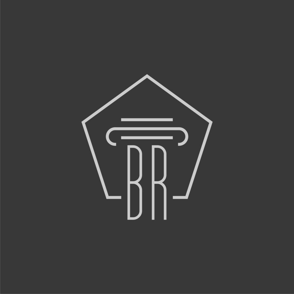 initial monogram BR with monoline pillar logo design vector