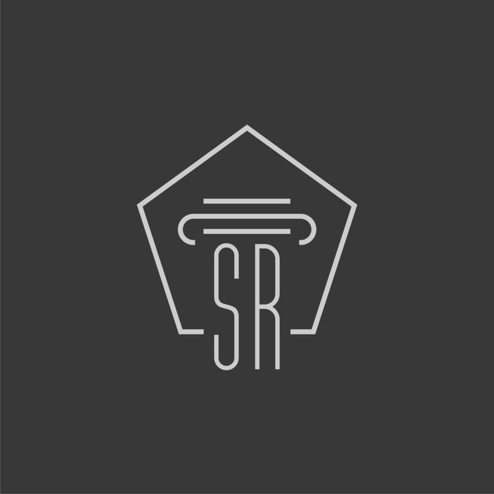 initial monogram SR with monoline pillar logo design vector