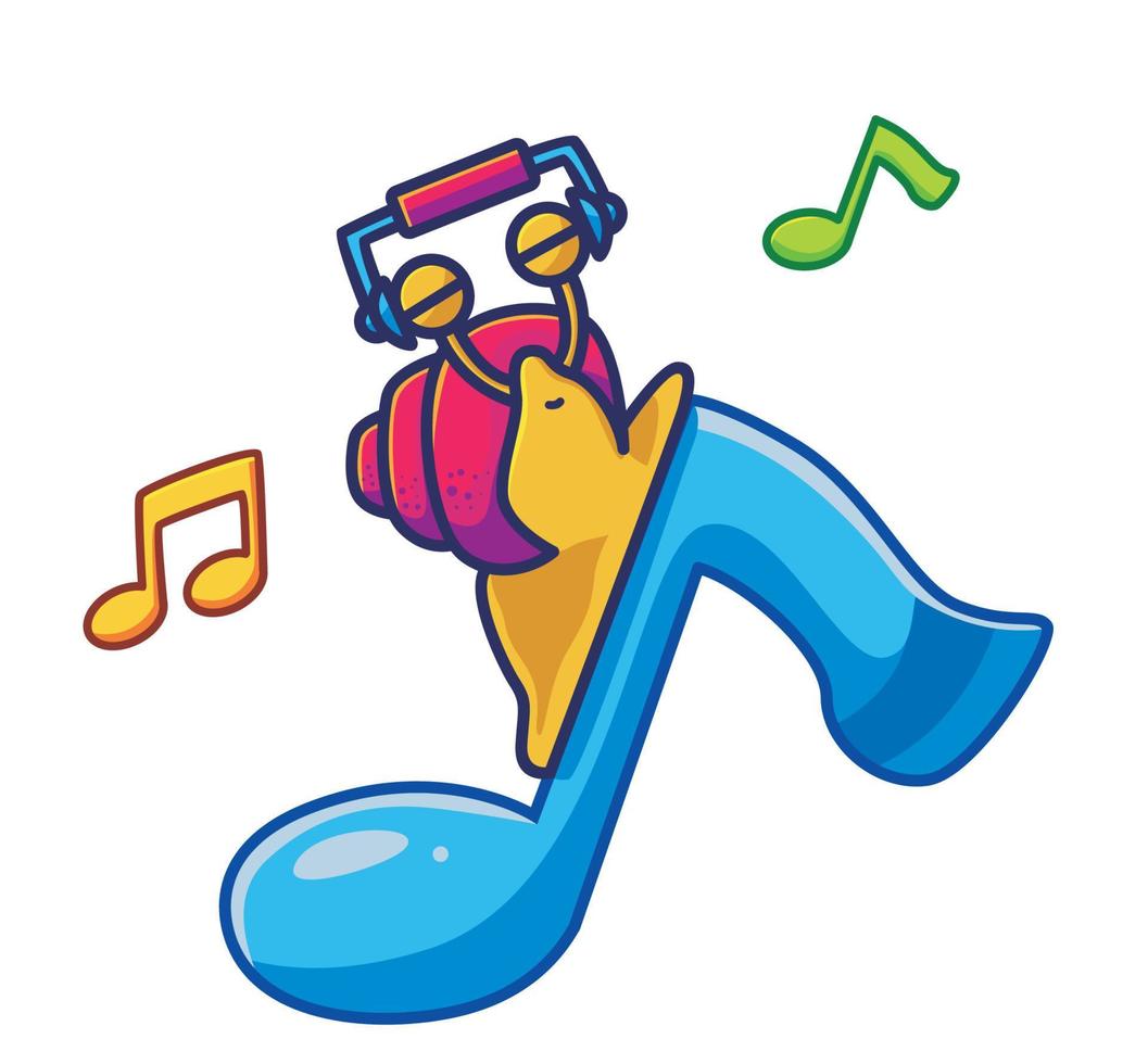 lindo caracol escuchando música con auriculares. animal dibujos animados aislado estilo plano pegatina web diseño icono ilustración premium vector logo mascota personaje