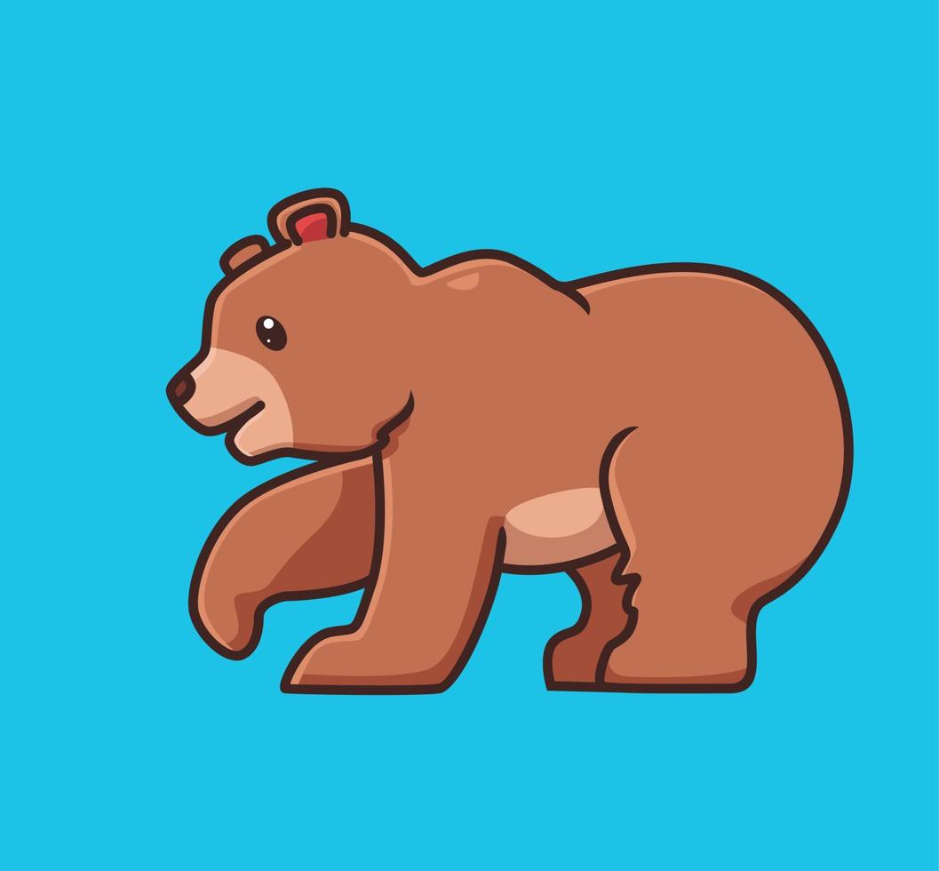 cute grizzly bear brown walking.cartoon animal nature concept Isolated illustration. Flat Style suitable for Sticker Icon Design Premium Logo vector. Mascot Character vector