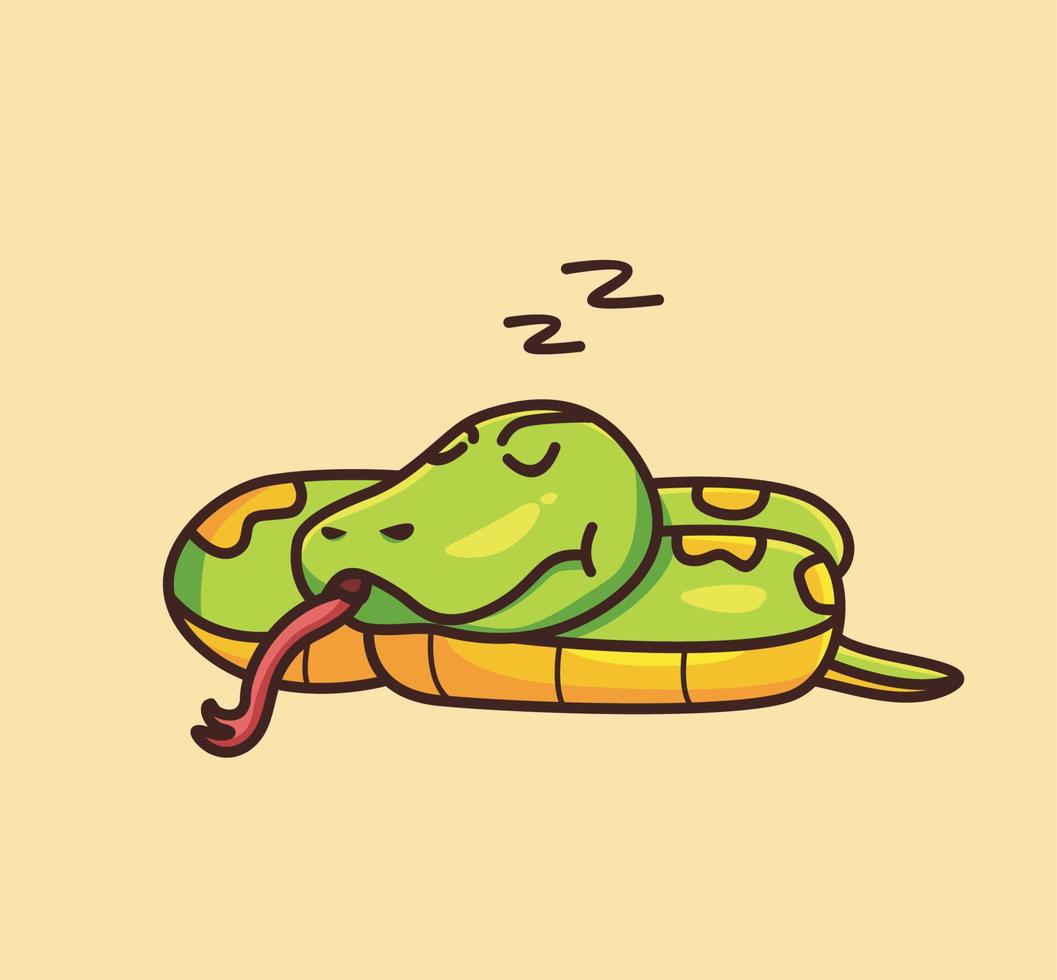 linda serpiente duerme en el suelo. ilustración aislada del concepto de naturaleza animal de dibujos animados. estilo plano adecuado para el vector de logotipo premium de diseño de icono de etiqueta. personaje mascota