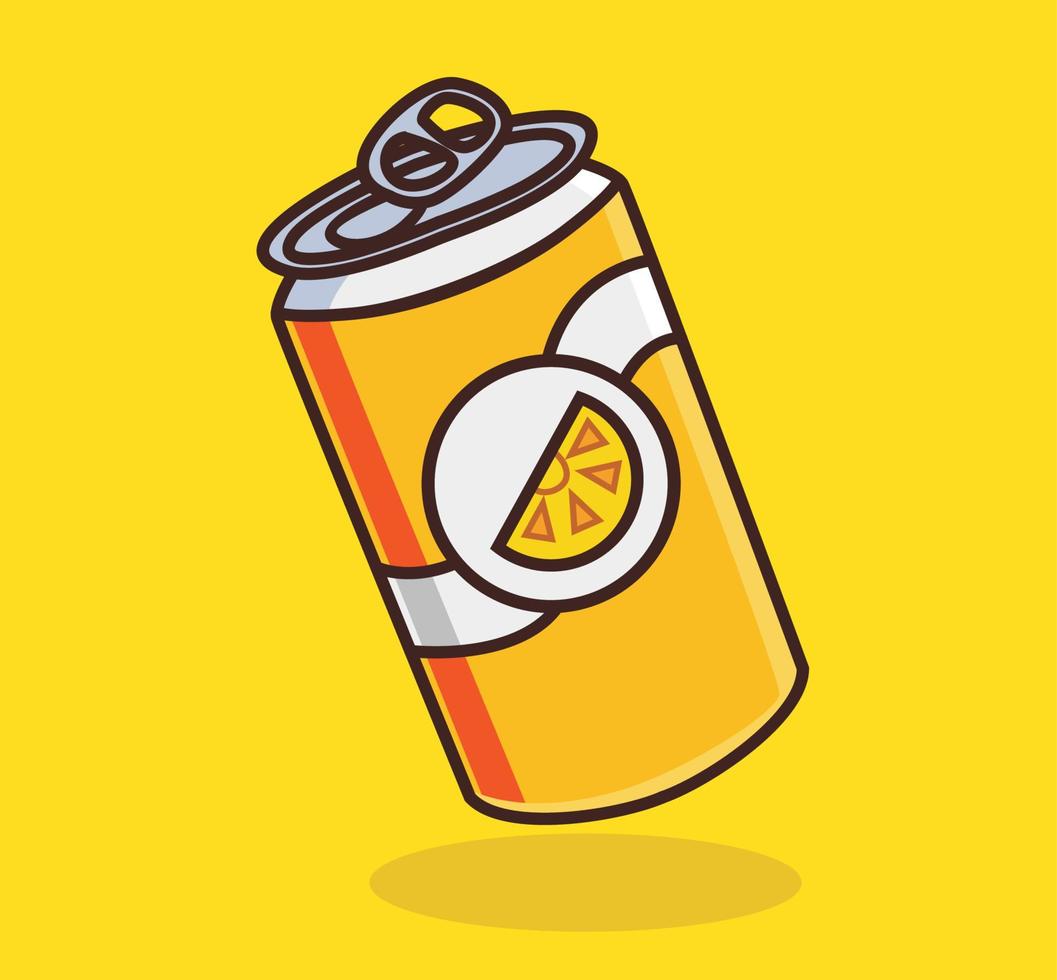 lindo jugo de naranja enlatado. ilustración aislada del concepto de bebida de dibujos animados. estilo plano adecuado para el diseño de iconos de pegatinas vector de logotipo premium