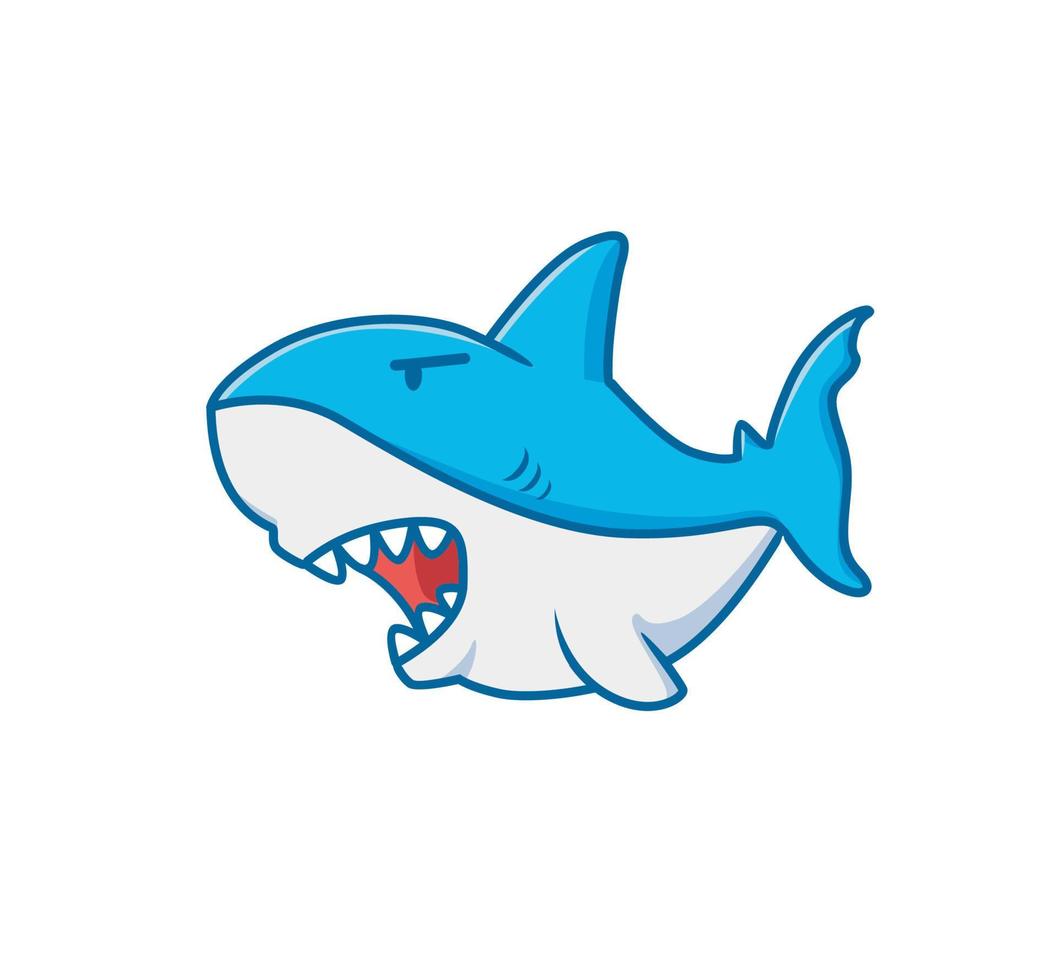 lindo ataque de tiburón. ilustración aislada del concepto de naturaleza animal de dibujos animados. estilo plano adecuado para el vector de logotipo premium de diseño de icono de etiqueta. personaje mascota