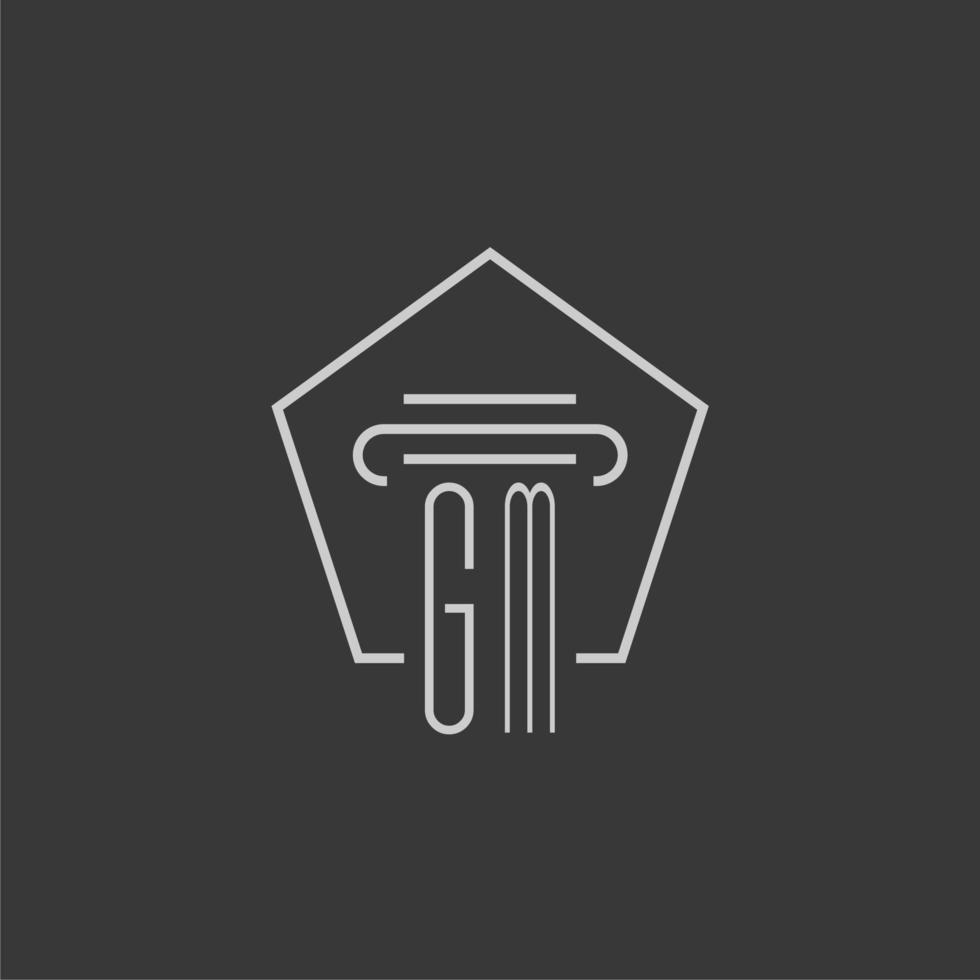 initial monogram GM with monoline pillar logo design vector
