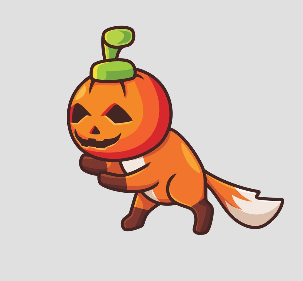 cute fox wearing pumpkin costume. Isolated cartoon animal Halloween illustration. Flat Style suitable for Sticker Icon Design Premium Logo vector. Mascot character vector